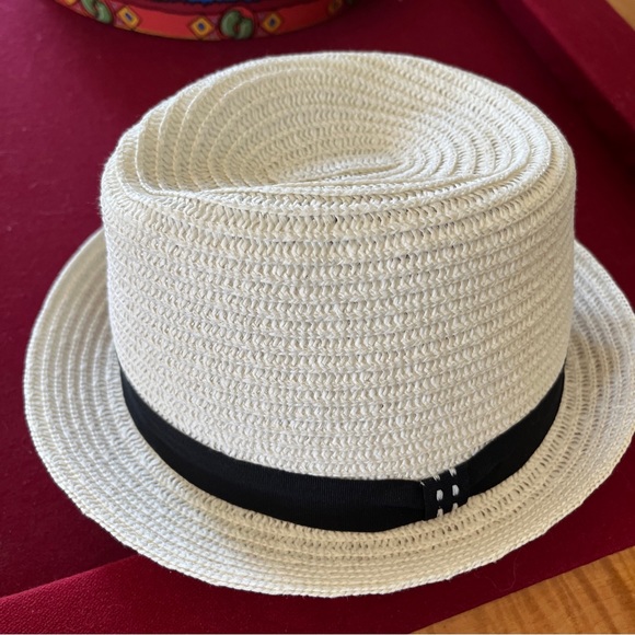 SCALA PRONTO WHITE Straw Fedora round Hat BLACK Hat Band, Beach Travel ONE size - Picture 9 of 14